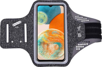 Hoesje Geschikt voor Samsung Galaxy A23 hardloop telefoonhouder – armband - sportband - van stof - Zwart