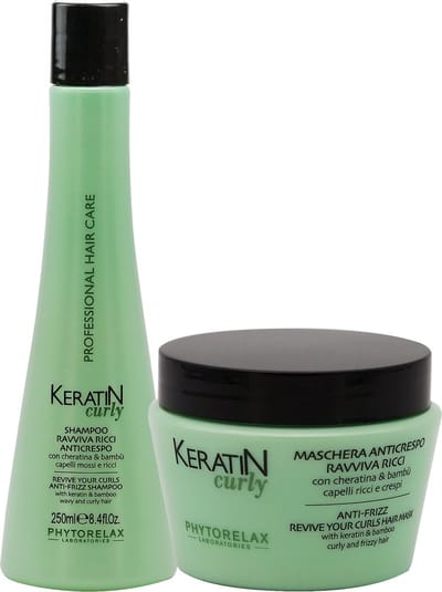 Phytorelax Krullend Haar Shampoo en Haarmasker Set – Curly Anti-Frizz met Keratine en Bamboe – Temt Pluis – 500 ml