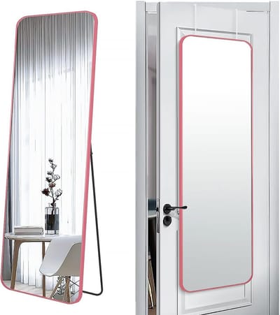 Volledige Lengte Deurspiegel 57x20 inch - Staand, Wand- of Deurmontage - Rechthoekige Kleedspiegel met Metalen Frame