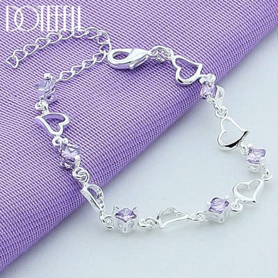 925 Sterling Zilver Hart Paarse Zirkonia Armband Voor Vrouwen Sieraden Verlovingsfeest Kerstcadeau gray