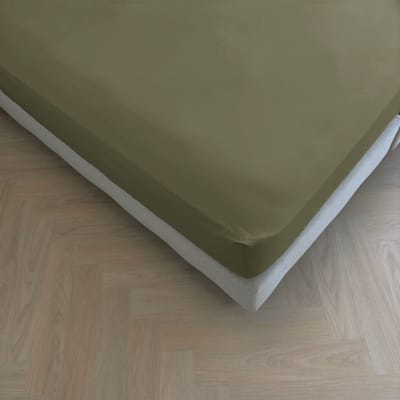 Kayori Puro Hoeslaken Katoen Perkal - 90x200cm - Matrasdikte 35 cm - Hotelkwaliteit - Khaki