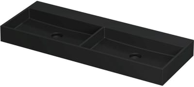 INK United Wastafel Porselein Dubbel Zonder Kraangat incl. Porseleinen Click Plug en Verborgen Overloop Systeem - 1200x450x110 mm - Mat Zwart