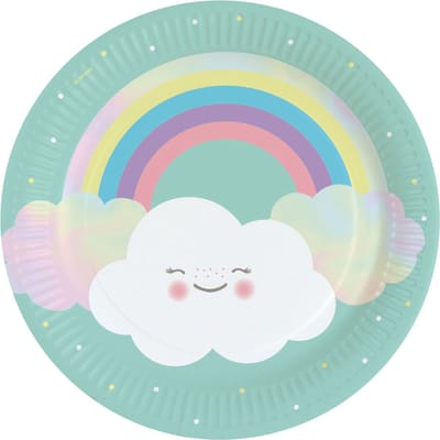 RIETHMULLER - 8 kartonnen bordjes kleine wolk 23 cm regenboog