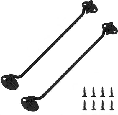 14 inch storm hooks met oog, 2 stuks lange stormhaken, roestvrijstalen sluiting voor tuinpoort, deur- en raambeveiliging met 8 schroeven, ideaal voor tuinhekken en kasten