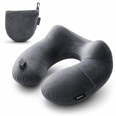 BOTC Nekkussen Opblaasbaar - Draagbaar Travel Pillow - Reiskussen voor Vliegtuig en Auto - Memoryfoam - 1 Stuk - Grijs
