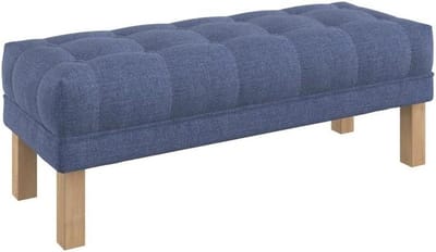 Zitbank met knopen - Gestoffeerde poef - Entree meubilair - Vlekbestendige stof - 120 cm breed - Blauw