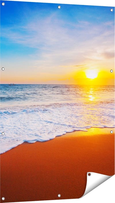 Gards Tuinposter Strand en Zee tijdens Zonsondergang - 80x120 cm - Tuindoek - Tuindecoratie - Wanddecoratie buiten - Tuinschilderij