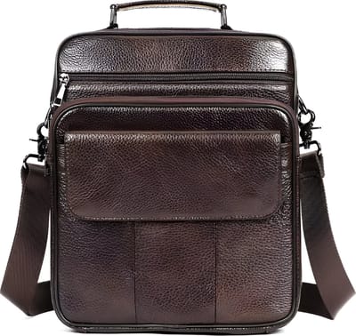 WoYoW® - Heren Schoudertas - Ruim - 13Inch Laptop Handtassen - Casual crossbody messenger van leer - Echt leer - Koffee