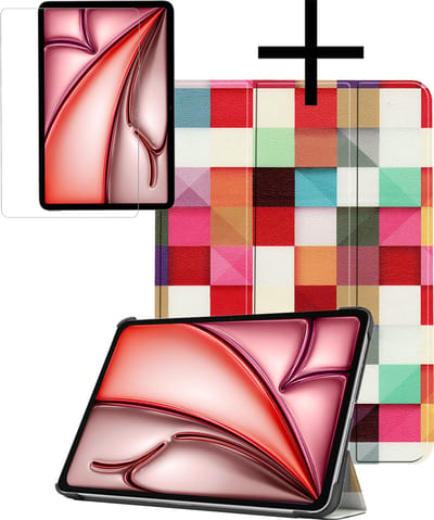 Hoes - Geschikt voor Apple iPad Air (2024/2025/2026) - 11 inch - Met Screenprotector - Trifold Bookcase - Hard Cover - Hardcover Book Case - Tablet Hoesje - Blokken