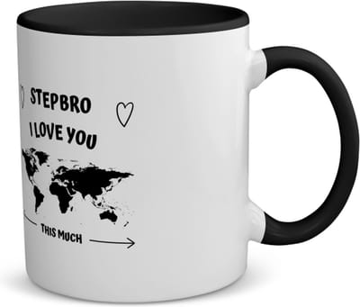 Akyol - stepbro i love you this much koffiemok - theemok - zwart - Broer - geweldige stiefbroer - liefste stiefbroer - verjaardag - cadeau - kado - bedankje - geschenk - 350 ML inhoud