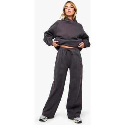 boohoo Dames Petite Pintuck-detail, diepe tailleband, jogger met wijde pijpen | Houtskool | Maat: XS