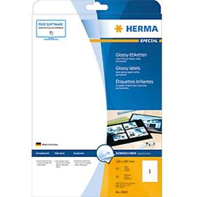 Herma 4909 Universele etiketten 210 x 297 mm Papier, glanzend Wit 25 stuk(s) Permanent hechtend Laser (zwart/wit), Kopiëren (zwart/wit), Laser