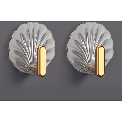 2 Stuks Shell Vorm Muurhaak Keuken Badkamer Multifunctionele Punch Gratis Haken Kleerhanger Woondecoratie Plakken Stijl Haken 2pcs