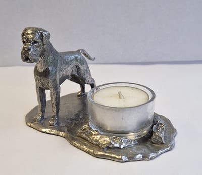 Waxinehouder Boxer met staart, zilvertin