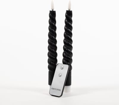 Anna's Collection LED dinerkaarsen swirl - zwart - 2x st - 23 cm