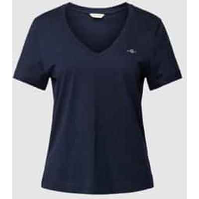 T-shirt met geribde V-hals