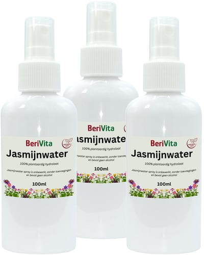 Jasmijnwater 3x100ml Spray - Puur - Hydrosol, Hydrolaat van Jasmijn Bloemen - Gezicht en Body Mist - Natuurlijke Toner