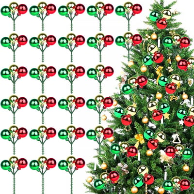 24 stuks kerstballen met steel 20 cm glinsterend meerkleurig