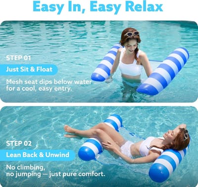 Thijox - 4-in-1 Multifunctionele Opblaasbare Hangmat voor Volwassenen, 2 Packs Strip Type Zwembad Drijvers, PVC Water Lounge Floaties met Cool Mesh St