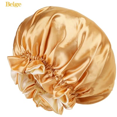 Bonnet de nuit en satin solide pour femme, accessoires de salle de bain pour femmes, bonnets de douche, bonnets de nuit imperméables beige