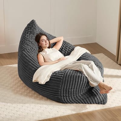 MODFU Grote Zitzak - Ergonomische Ondersteuning - Afneembare Hoes - Voor Woonkamer Of Slaapkamer - Flanel - Donkergrijs