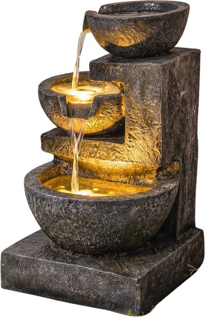 Damenzo - Fontein - Fontein tuin - Tuinfontein - Decoratie - Waterornamenten voor buiten - Tuin - 40x37x61 cm - Hars - Grijs
