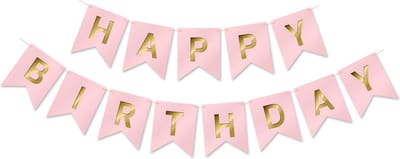 LUQ - Roze & Goud Happy Birthday Slinger Verjaardag Versiering Feest Versiering Verjaardag Slingers Decoratie