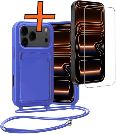 Hoesje Geschikt voor iPhone 17 Pro Hoesje Met Telefoonketting Pasjeshouder Case Met Screenprotector Koord - Hoesje Geschikt voor iPhone 17 Pro Hoes Met Kaarthouder - Felblauw
