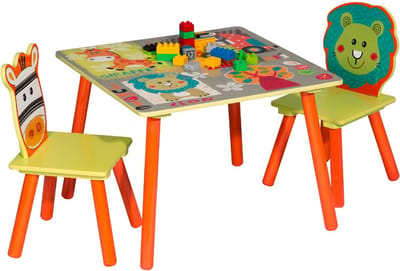 Happyment Kindertafel Dido - Met 2 Stoeltjes - Speeltafel - Kindermeubel deluxe - Kinderbureau - Koeien print