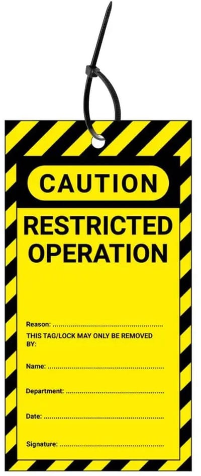 LOTO tags restricted operation EN - 10 stuks - inclusief tiewraps