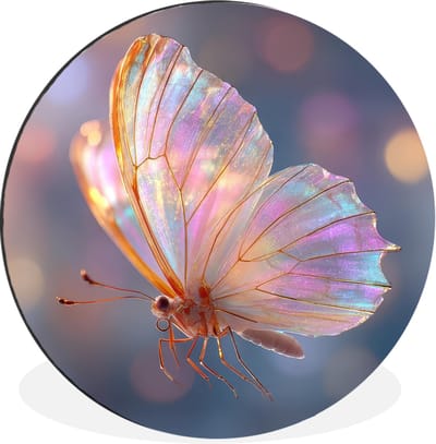 WallCircle - Wandcirkel - Muurcirkel - Vlinder - Vleugels - Pastel - Glinstering - Aluminium - Dibond - 30x30 cm - Binnen en Buiten