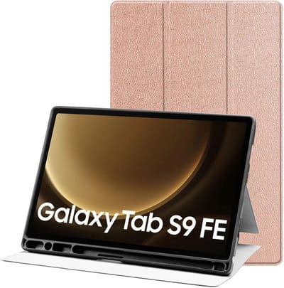 Tablet Hoes Geschikt voor Samsung Galaxy Tab S10 Lite / S10 FE / S9 FE / S9 | Luxe Tri-Fold Book Case | Kunst Leren Bescherm Hoes | Standaard Functie | Roze