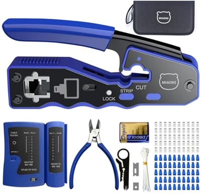 Netwerkgereedschapset - Reparatietools - Kabelonderhoud - Compleet met tester - Draagbare tas - Blauw