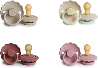 FRIGG DAISY Fopspeen set 4 stuks Baby Pink,,Powder Blush,Sandstone en Cream Glow 6-18 maand