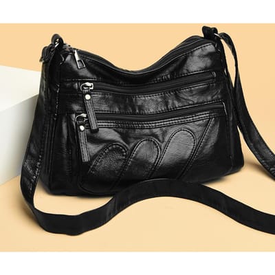 Nouveau Sac pour Femme en Cuir Lavé Style Coréen Sac Épaule Cuir Souple Grande Capacité Sac Diagonale Coulissant pour Femmes d'Âge Moyen