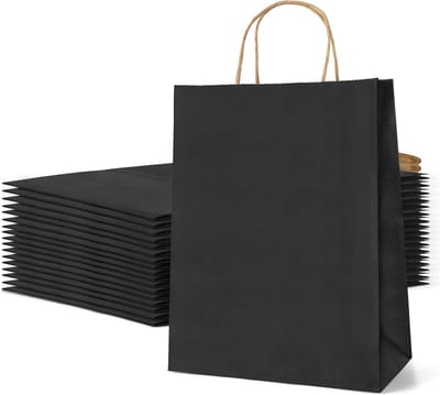 25 stuks papieren zakken met handvat - cadeauzakjes - kleine geschenkzakjes - 18 x 10 x 25 cm - zwart - kinderverjaardag - feestzakjes.