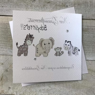 Wenskaarten Grootouders - Gefeliciteerd Kaart - Geboorte Vieren - Handgemaakt met Glitter - 16 x 16 cm - Wit