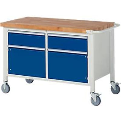 Werkbank serie 8466, verrijdbaar, 2 schuifladen, 2 deuren, B 1250 x D 700 X H 880 mm