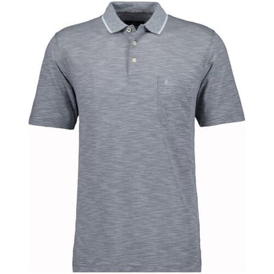 Ragman Polo Soft Knit Fine Stripe Easy Care Grijs Melange / male
