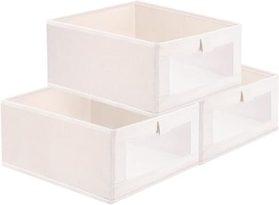 Set van 3 Vouwbare Opbergdozen met Transparante Kijkvensters voor Organisatie van Planken, Kasten en Speelgoed (40 x 27 x 17 cm)