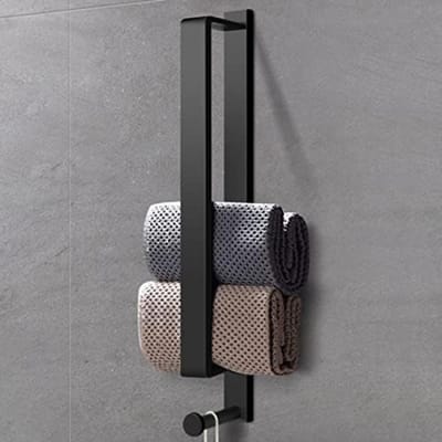 PromoHome Zelfklevende Handdoekstang Zonder Boren - Roestvrij Staal Mat Zwart 43,5cm met Haak - Voor Badkamer en Keuken - Verticaal en Horizontaal Te Gebruiken