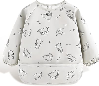 Skin-friendly, Waterdichte Baby Slabbetjes met Mouwen voor 6-12 Maanden Oude Baby's, Wasbare Baby Overall Slabbetjes voor Peuters en Babyvoeding (Wit)