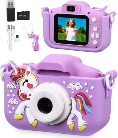 Kindercamera - 2-inch digitale camera voor kinderen - mini oplaadbare camcorder speelgoedcamera - geschikt voor jongens en meisjes van 3-10 jaar - 1080p HD-video - 64 GB SD-kaart - speelgoedcamera voor kinderen