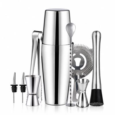 Cocktailset Dubbele shaker 750ml RVS Zilver 10 delig