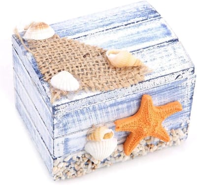 Draagbare houten opbergdoos in mediterrane stijl met juwelendoos en zeesterdesign voor sieradenopslag