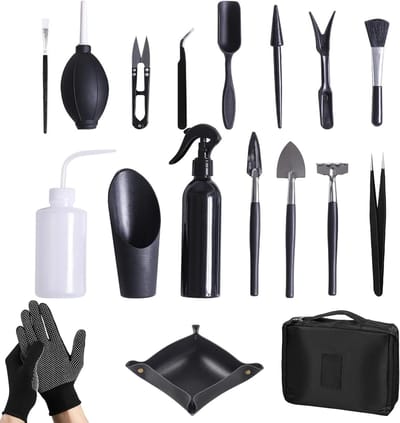 SnelShoppen - 18-delige Tuingereedschap Set met Opbergtas en Potmat - Draagbare Mini Tuinset voor Plantenverzorging, Verpotten, Tuinwerk en Bloemplant