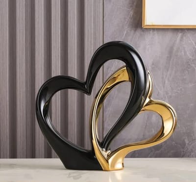 Gilde Handwerk Sculptuur Beeld Door het harten verbonden Keramiek zwart goud geglazuurd