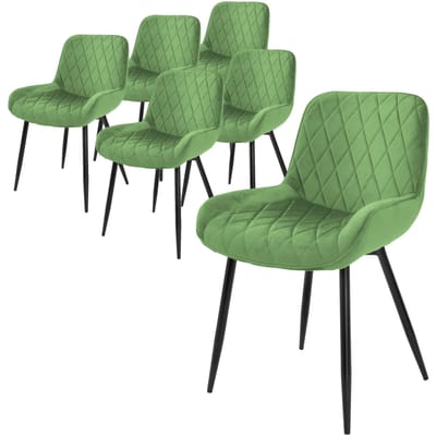 Set van 6 eetkamerstoelen met rugleuning & armleuning van salie fluweel met metalen poten ML-Design