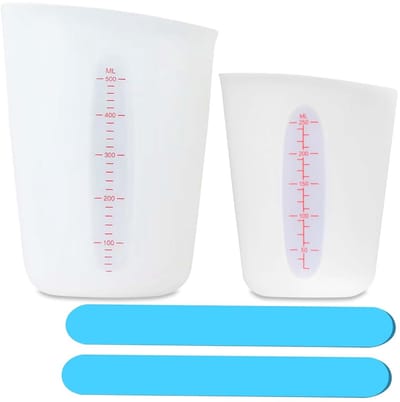 2 stuks maatbekers van siliconen + 2 stuks roerstaaf van siliconen, 250/500 ml maatbeker epoxyhars, mengbeker, voor epoxyhars, gietvormen, doe-het-zelf handgemaakt, knutselen, laboratorium, keuken
