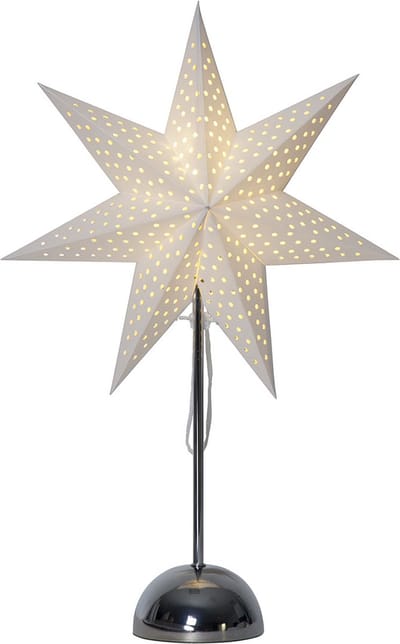 Star Trading Paper Star Light 'Lottie' met metalen voet, batterij + timer, 46 LED's, wit-zilver, warm wit, H 55cm